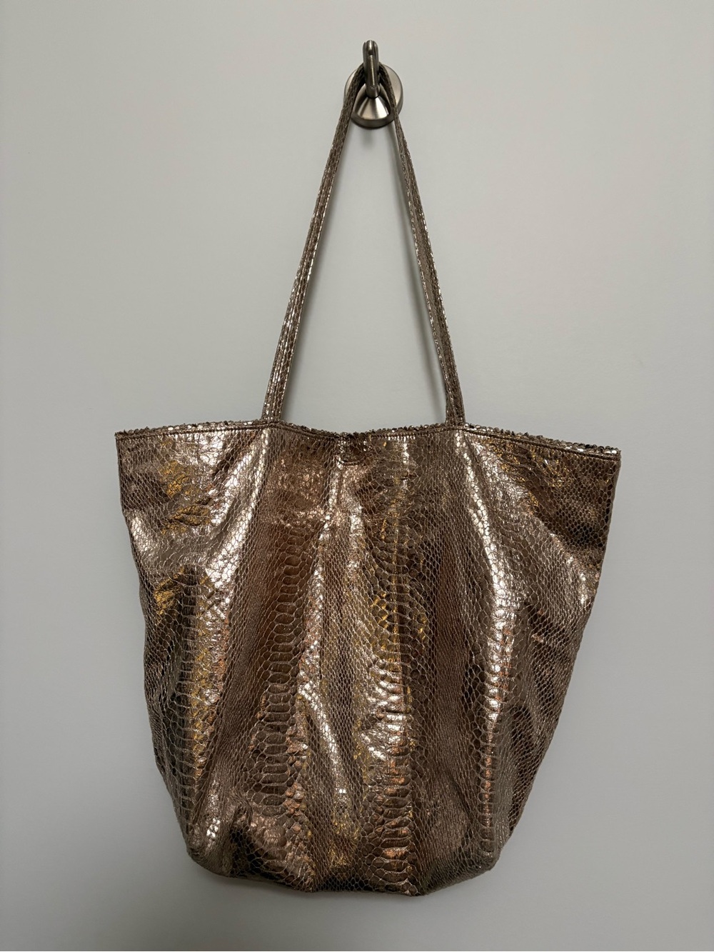 Carlos Falchi Lightweight Metallic Bronze Snake Embossed Tote Bag